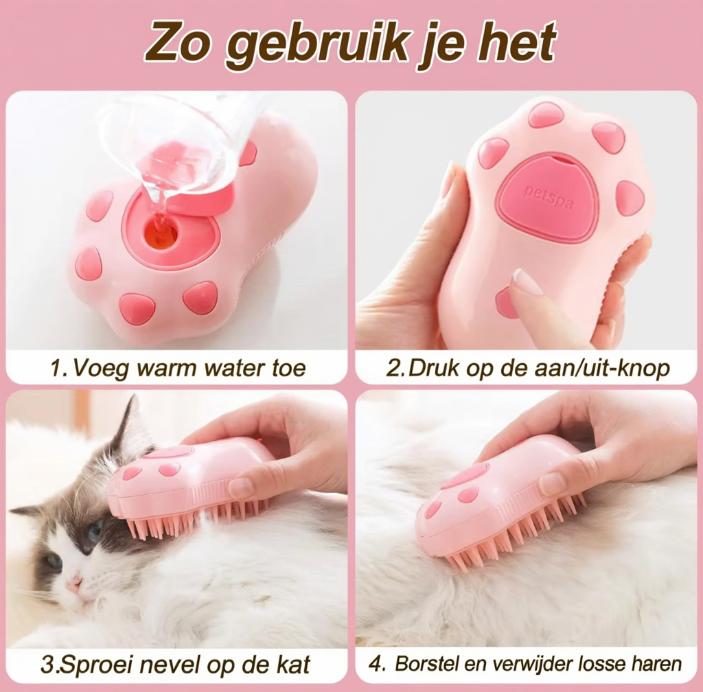 3-in-1 Stoomborstel voor Honden & Katten – Elektrische Spray Verzorgingsborstel met Massage & Haarverwijdering