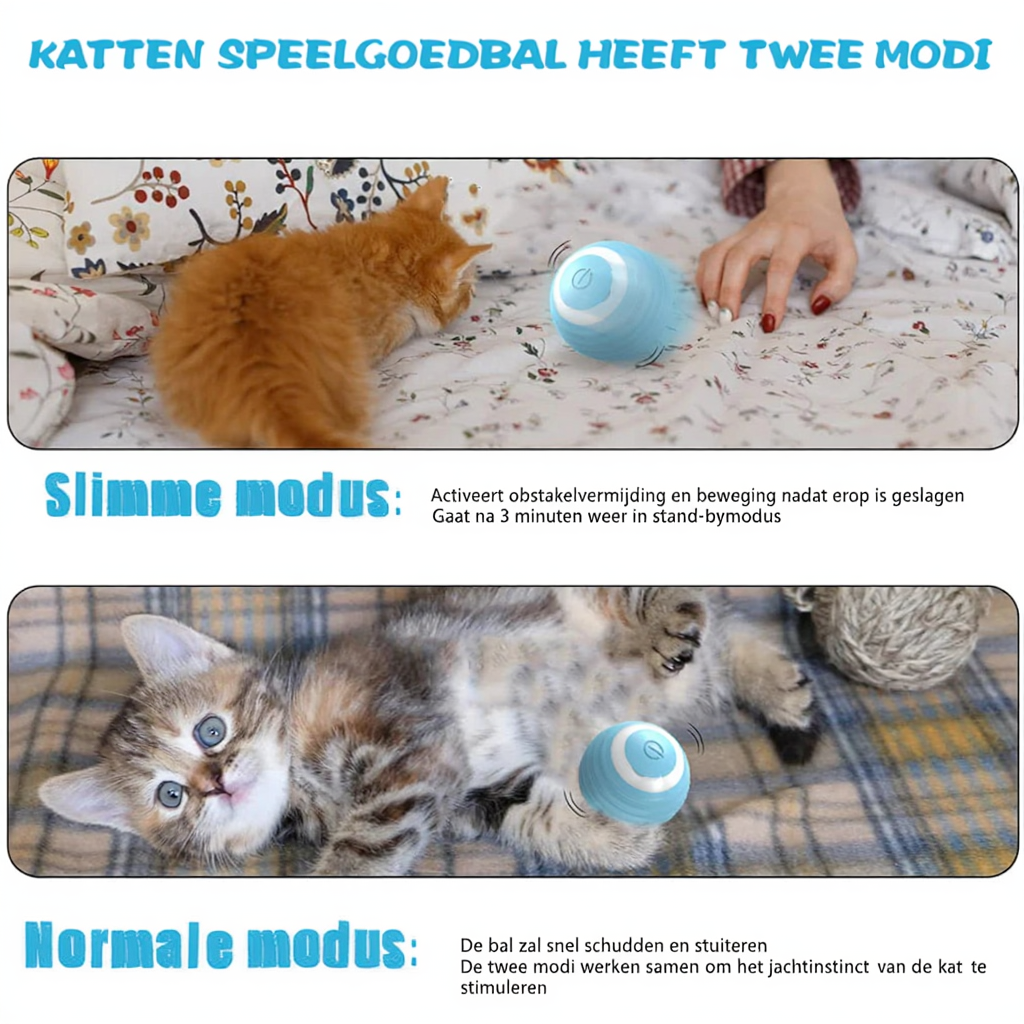 Interactieve Kattenbal – Slim Automatisch Rollend Kattenspeelgoed | Elektrisch & USB Oplaadbaar