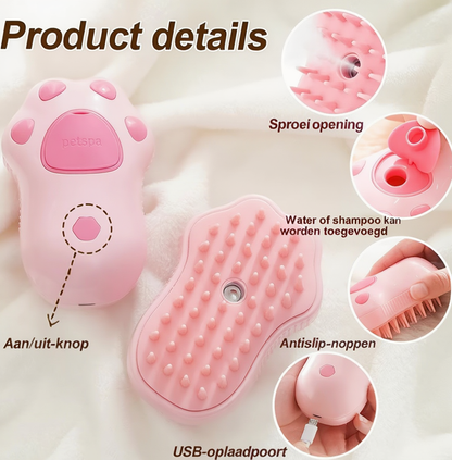 3-in-1 Stoomborstel voor Honden & Katten – Elektrische Spray Verzorgingsborstel met Massage & Haarverwijdering